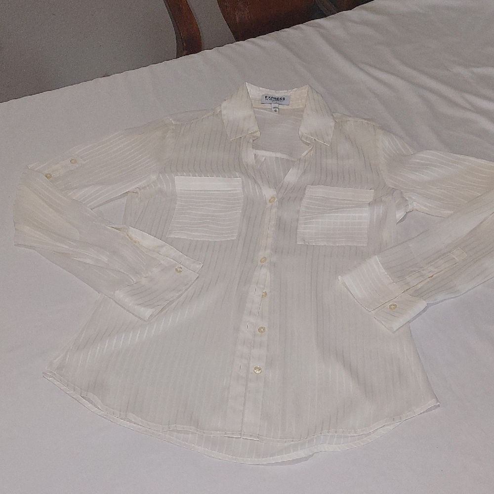 Express Portofino Blouse Cream Striped Button Down Shirt.Size XS